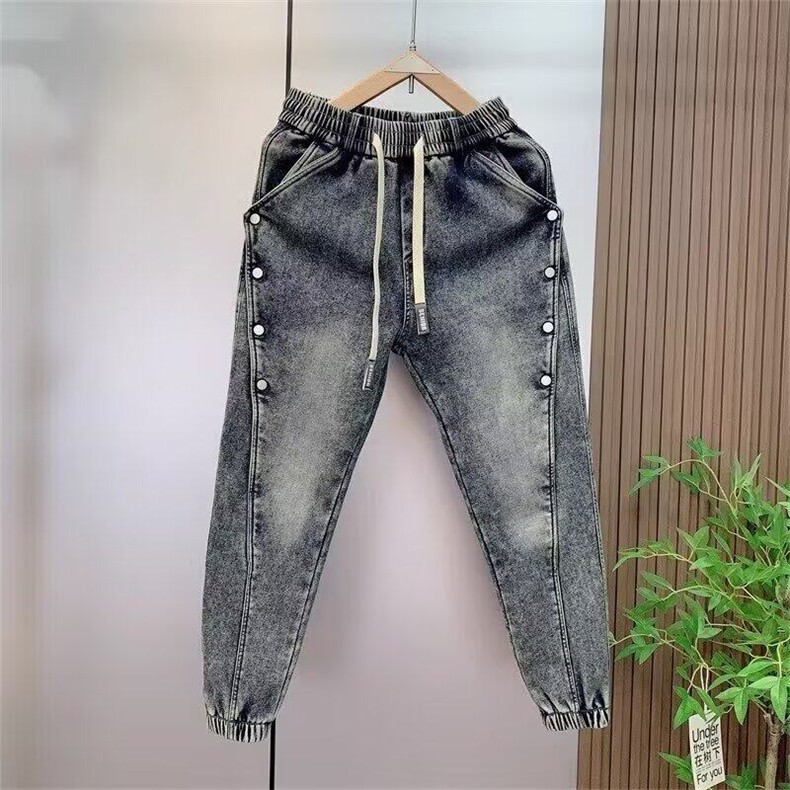 复古水洗牛仔裤男2025新款潮牌宽松束脚哈伦裤痞帅排扣休闲,男装休闲裤,星座506A