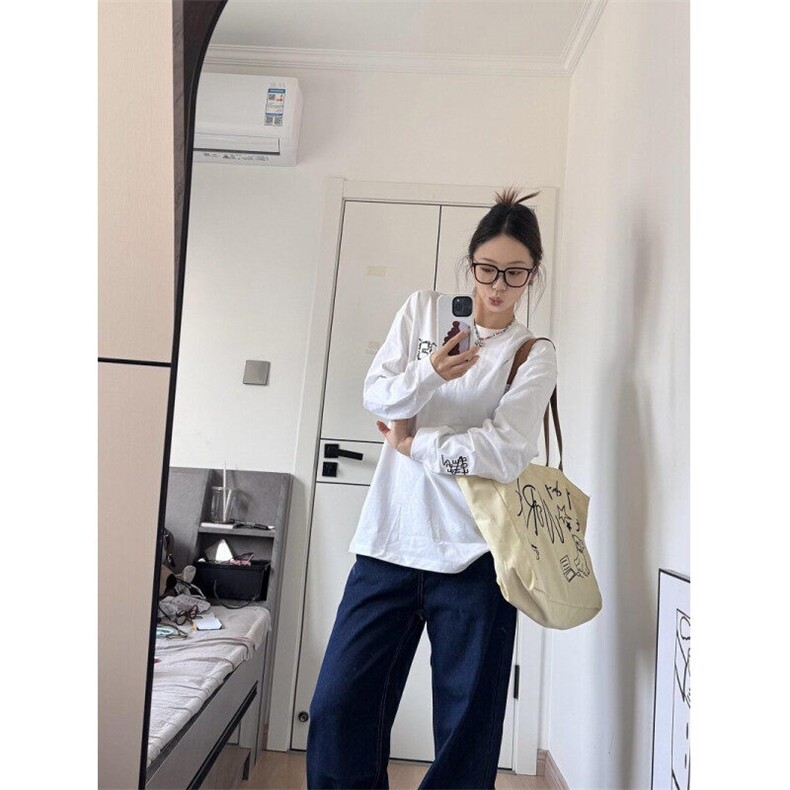 CP1206-P40刺绣重磅长袖T恤男女潮牌春秋季内搭卫衣美式打底上衣,男装T恤,电商B323A