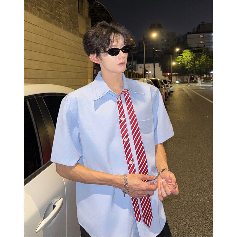 现货25领带制服感男士撞色JK制服短袖衬衫dx257-p68,男装衬衫,电商B288