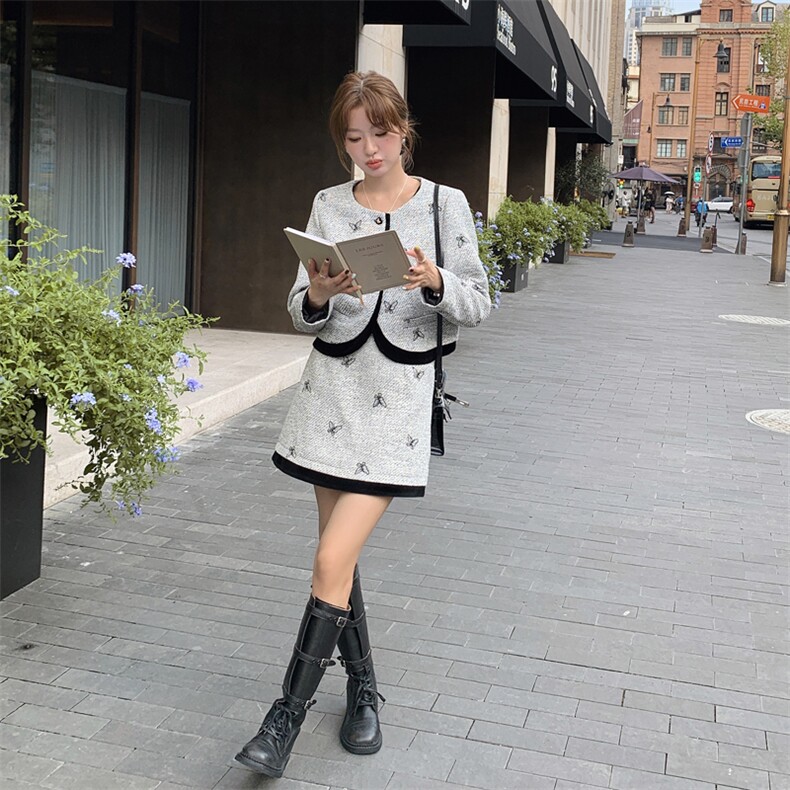 现货！刺绣小香风时尚套装女2024秋季新款女装两件套半身裙套裙子,女装套装/套裙,慧尚依恋