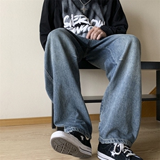 日系复古高街新款牛仔裤男蓝色款休闲宽松直筒裤长裤K5388-P42，男装牛仔裤，星座512-3