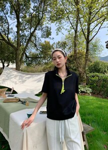 新款韩版、小立领拼色半拉链设计图片