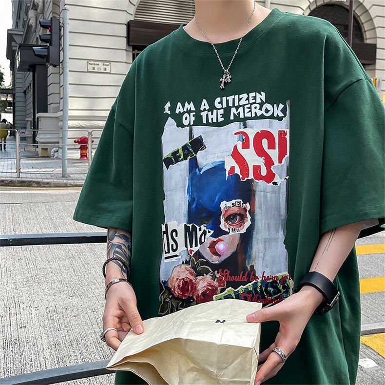 XT5113-TP25控价38港风宽松休闲短袖上衣男潮牌印花半袖t恤男,男装T恤,电商A102-1