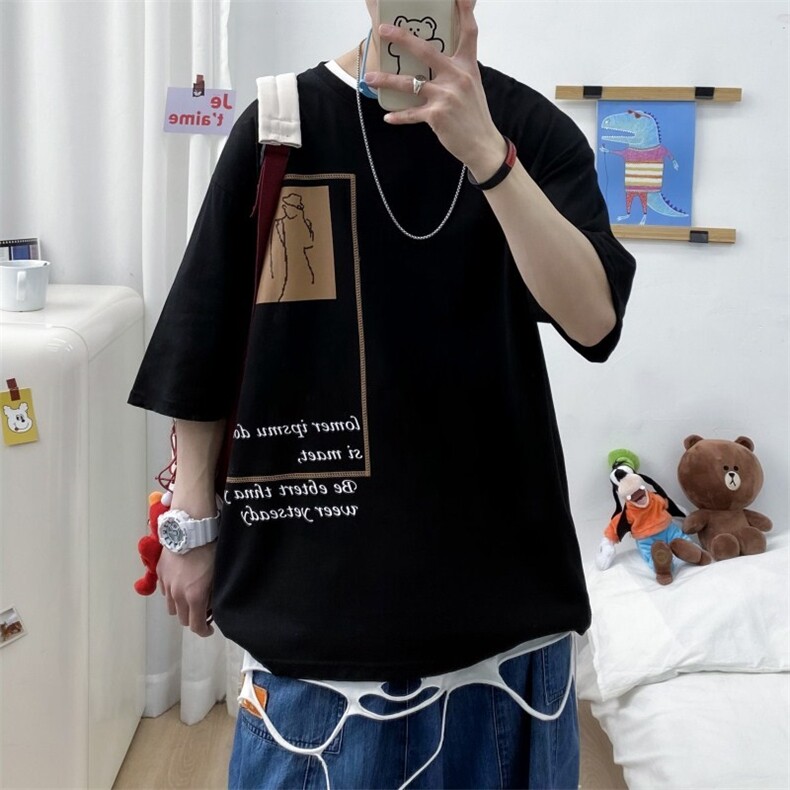 短袖半袖休闲港风t恤打底衫五分袖男士A210-A8322-P28控48,男装T恤,星座210-3