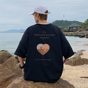 1港风爱心印花休闲情侣日系潮大码M-5XL短袖T恤男DT7637P30控45图片