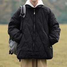 菱形格立领保暖棉衣男冬季加厚简约宽松情侣棉服1001-1-MY906-P85，男装棉衣，星座1001-1