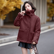 皮毛一体羊羔毛外套女短款2024新款秋冬季加绒机车服加厚皮夹克，女装羊羔毛/颗粒绒，跑量工厂店