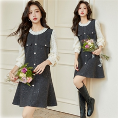 2026早春新款连衣裙女时尚甜美小个子拼接百搭连衣裙，女装连衣裙，铭街依杨