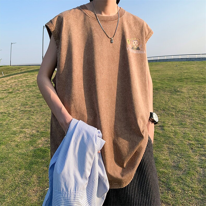 抖音供货、230克现货水洗棉印花宽松版无袖背心D223A-SB2329-P35,男装背心/马甲,电商019-1