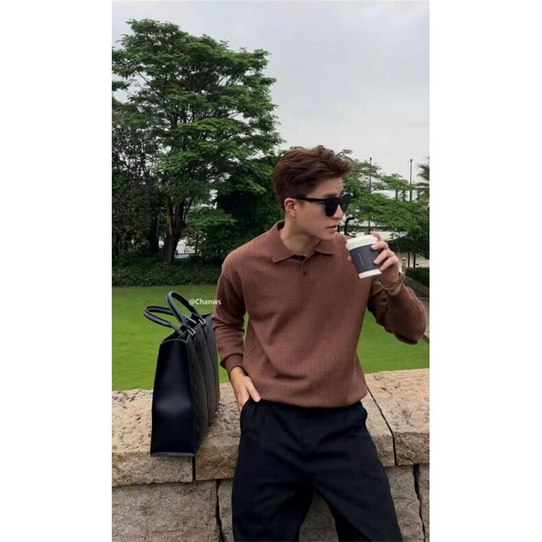 网图！新款早秋针织长袖老钱风POLO镂空款-EX51083-特批45,男装针织衫/毛衣,电商A061