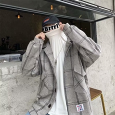 格子外套男oversize秋冬ins短款呢大衣M406P65加厚款75，男装毛呢大衣，星座1116-2