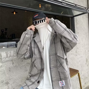 格子外套男oversize秋冬ins短款呢大衣 M406 P65 加厚款 75图片
