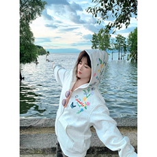 5436-P62高质量/万针刺绣/白金拉链字母刺绣连帽开衫卫衣薄款，女装卫衣/绒衫，星座617A-2