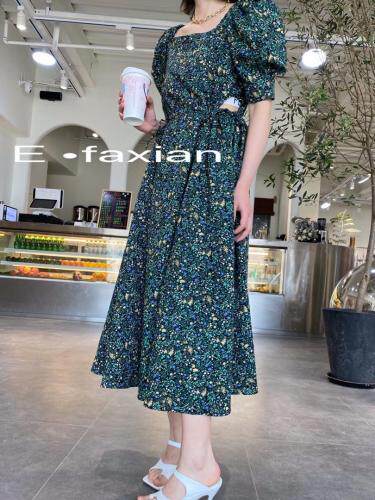 方领腰侧镂空连衣裙，女装连衣裙，E.FAXIAN伊发现
