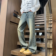 美式高街微喇牛仔裤男春季宽松腰青少年百搭长裤vibe风J8091-P45，男装牛仔裤，星座509