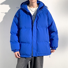 新款冬季日系简约保暖加厚连帽抽绳休闲宽松棉衣外套男MY9086-P90，男装棉衣，电商A128