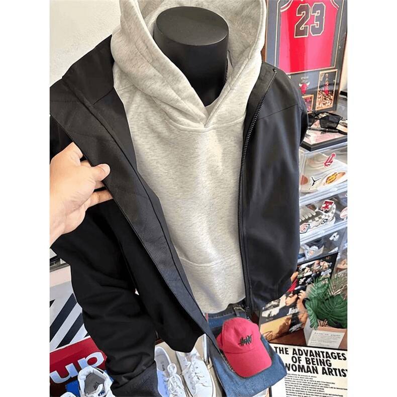抖音得物二开26春装美式高街短款廓形连帽卫衣男女外套LM01,女装短外套,电商A486