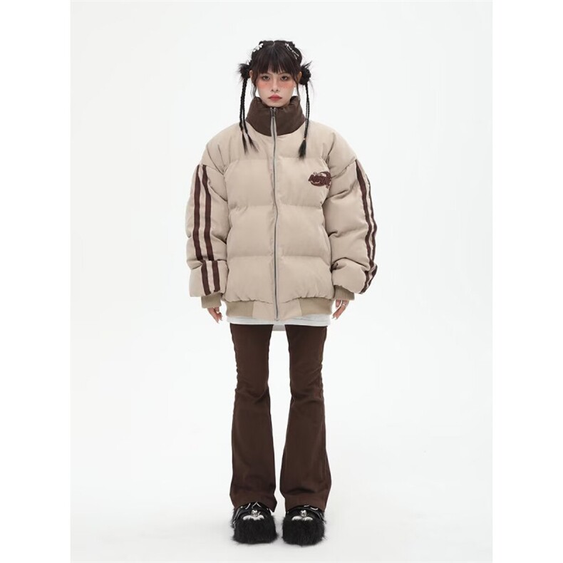 1506/QM510/P82冬季美式立领撞色棉服宽松短款休闲外套,男装棉衣,星座1506