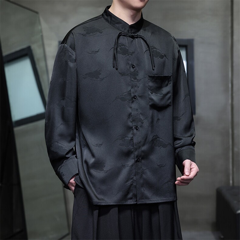 大货已入仓新中式男士大码立领盘扣长袖衬衫CS02-P75控98,男装衬衫,电商A021