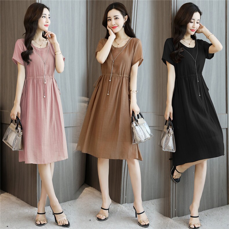 连衣裙2021年春季纯色气质优雅中长款时尚潮流修身显瘦，女装连衣裙，依如秀(原杭风阁)