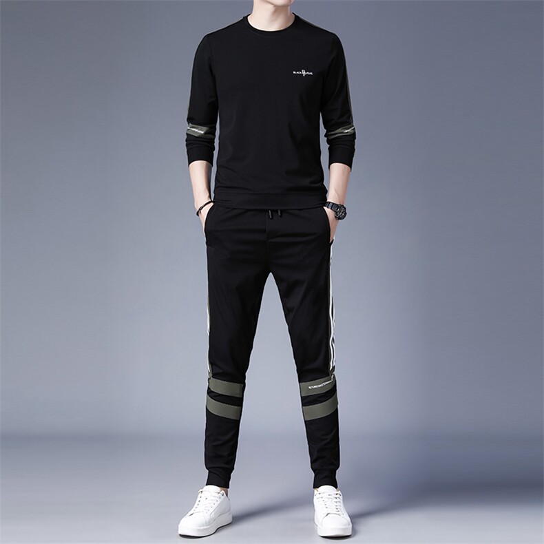 卫衣男春季新款圆领纯色百搭中青年休闲时尚长袖运动上衣男士套装，男装休闲套装，电商B212（原钱塘6029）