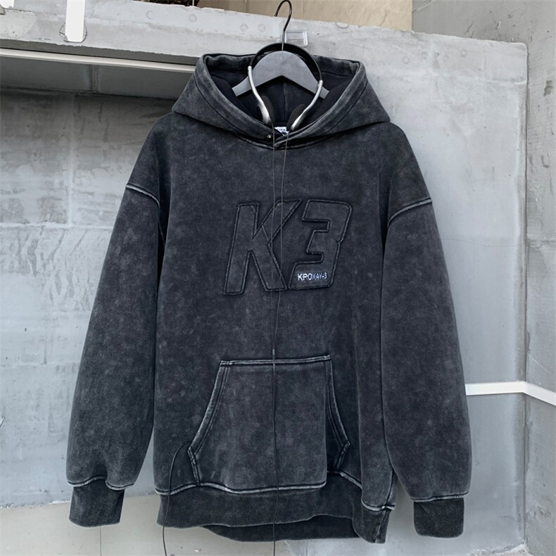 平铺2025秋冬水洗黑贴布绣重磅连帽卫衣B208-WY3911-P70控108,男装卫衣,电商B208