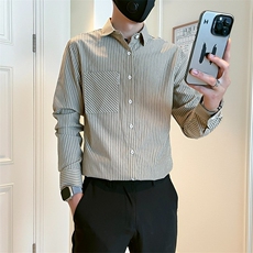 条纹衬衫男长袖潮牌修身痞帅衬衣新款男士休闲春秋上衣CA699，男装衬衫，星座1116A（原606A-3）