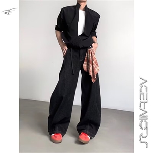 巾弯刀牛仔裤男美式宽松休闲廓形洗阔腿长裤1001-1-MK519-P50图片