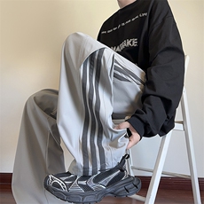 宽松纯色直筒垂感拼色条纹休闲裤男DSA157B-K9850-特P35，男装休闲裤，电商A157B