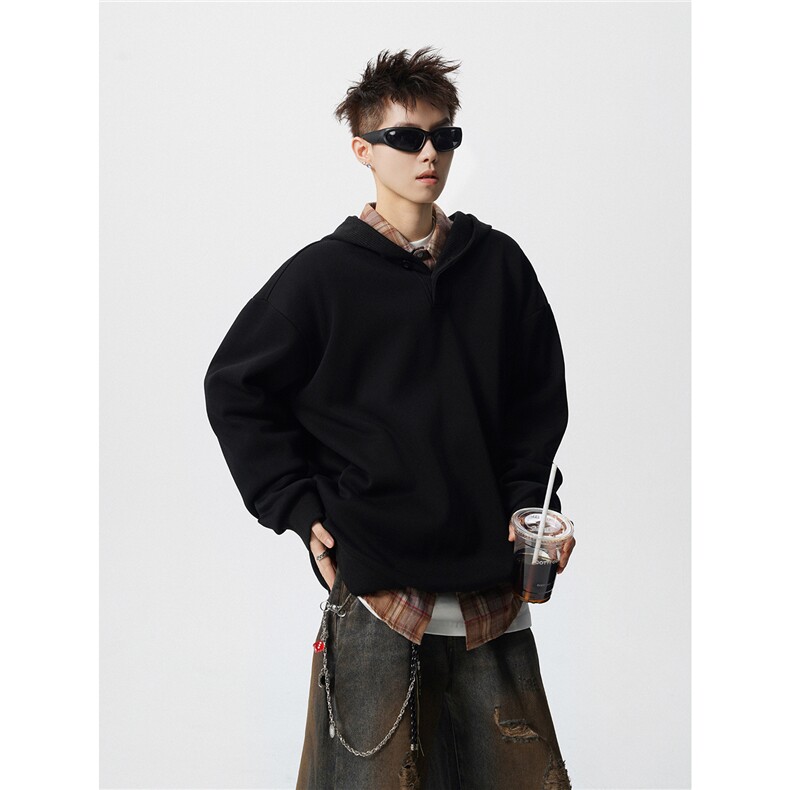 秋冬毛线廓形拼接男女同款落肩连帽卫衣WY9113/P65,男装卫衣,电商B238