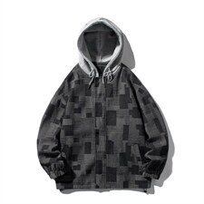 JK6007/P80加棉P90冬装挂拍牛仔连帽格子夹克男大码外套棉衣男，男装夹克，电商A141