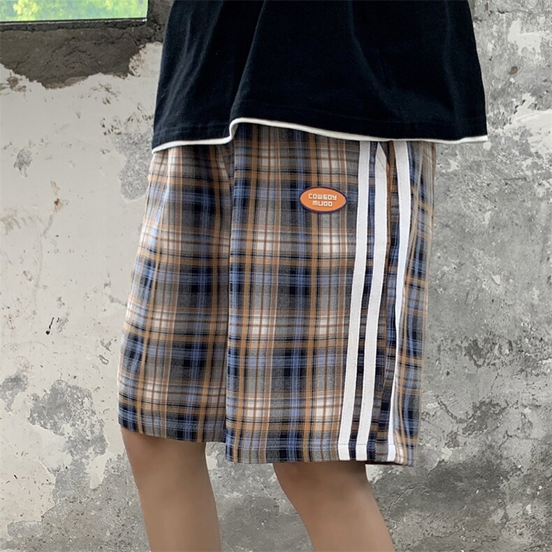 夏季格子宽松薄款短裤中性休闲五分裤运动裤A125-6603-P38,男装牛仔裤,电商A125