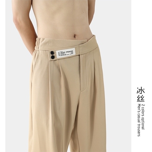 夏季大码冰丝休闲西裤大码男垂感薄款透气拖地休闲裤K1142-P45图片