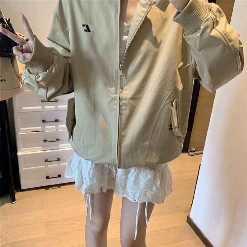 复古立领棒球服男外套春秋新款宽松休闲卡其色夹克上衣GAA717P54,男装夹克,星座1013-5