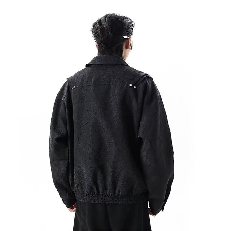高街铆钉褶皱纹理情侣短款外套男春秋夹克翻领网图JK2592-P75,男装夹克,星座302B-3