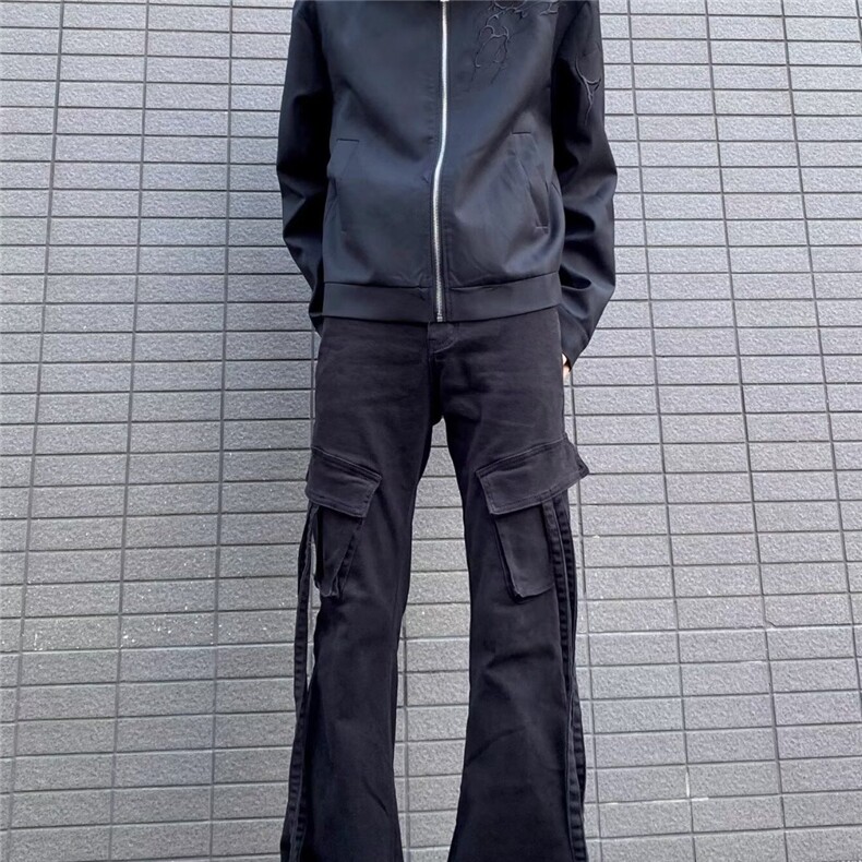 美式工装牛仔裤多袋街头潮牌宽松直筒微喇休闲长裤K71396-P45网图,男装牛仔裤,电商B245