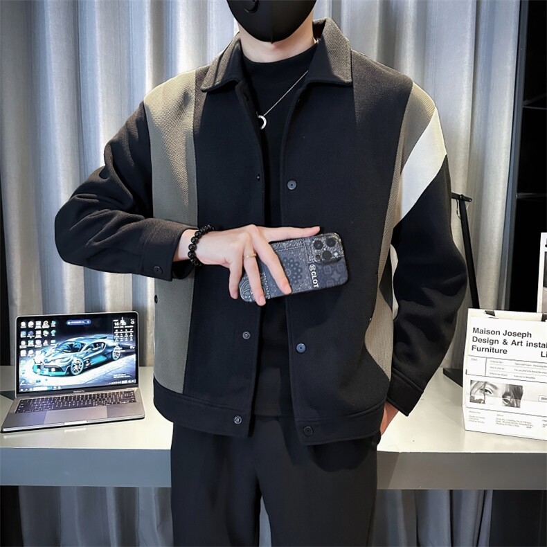 2025秋冬季社会小伙痞帅男毛呢拼接夹克外套JK28P125控168,男装夹克,电商B276A