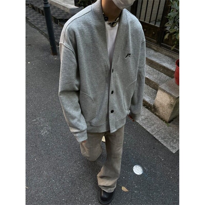 开衫纽扣V领卫衣男秋季美式重磅春秋款高级感慵懒风外套L6499-p58,男装卫衣,星座1008