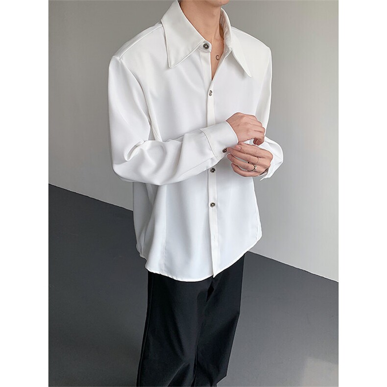 高级感白色垂坠感衬衫男长袖痞帅韩版廓形冰丝衬衣CS5311P65,男装衬衫,星座512-1（原513-3）