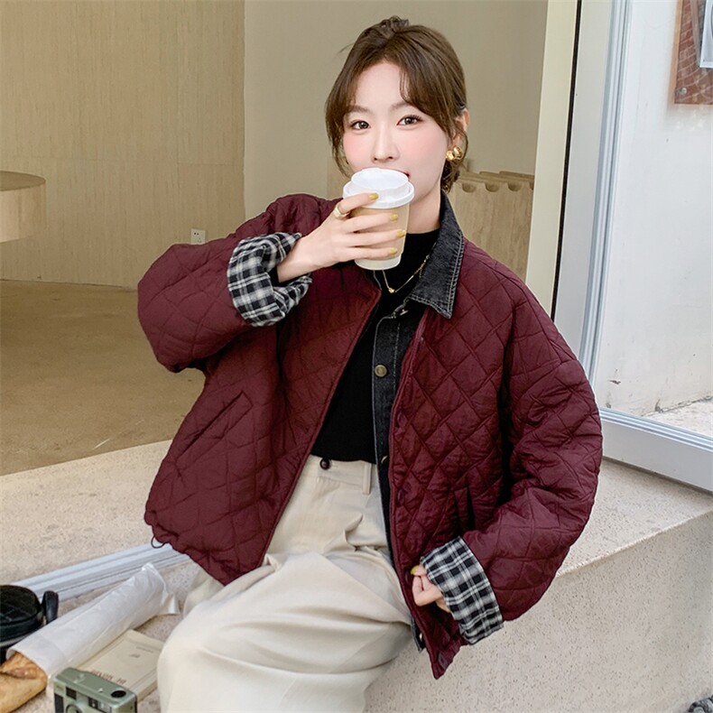 韩版气质牛仔拼接轻薄款棉服女2025冬季新款显瘦加厚短款棉衣棉袄,女装棉衣/棉服,C位