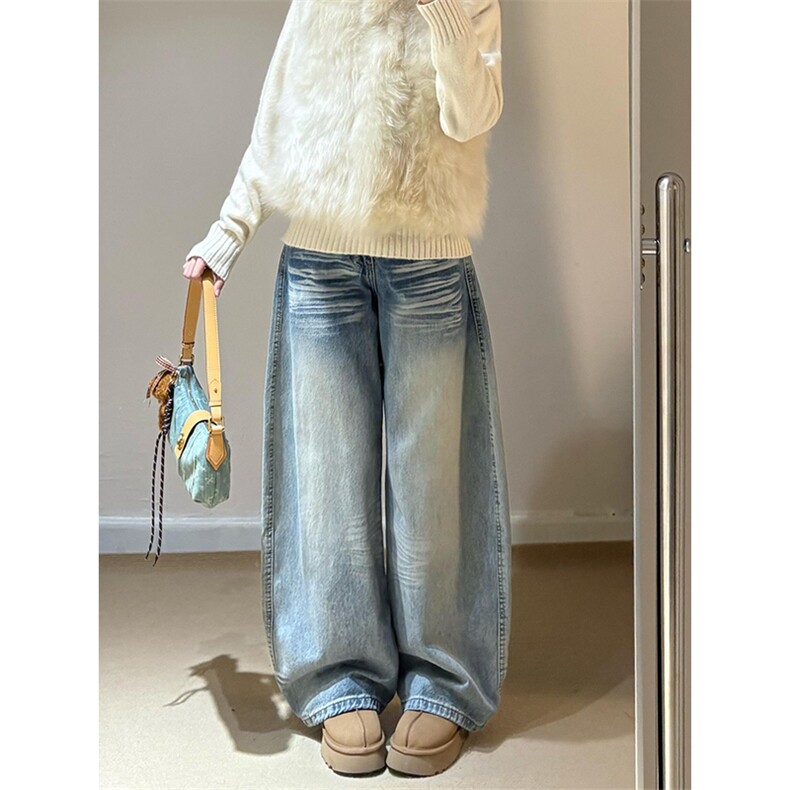美式复古弯刀牛仔裤女秋季2025新款低腰宽松直筒阔腿梧桐镰刀裤子,男装牛仔裤,星座1210-1