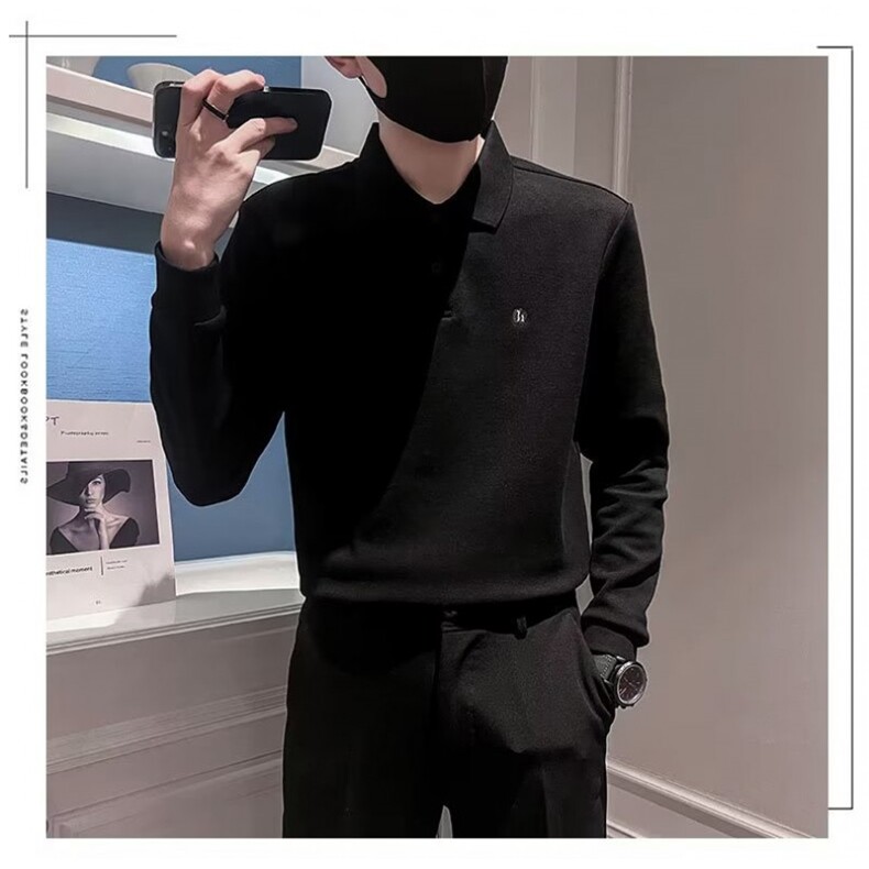翻领Polo衫外套男潮高级感卫衣秋季穿搭长袖上衣重磅t恤休闲男装,男装Polo衫,星座506A