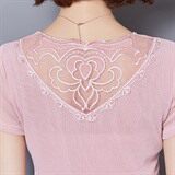 短袖套头修身拼接镶钻镂空圆领纯色2021年夏季蕾丝衫/雪纺衫，女装蕾丝衫/雪纺衫，安之芮娜