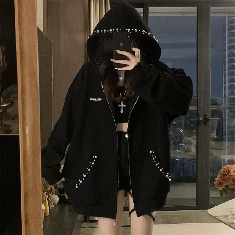 J609-P49长袖连帽短外套宽松休闲减龄春秋小个子外搭上衣,女装短外套,电商B323A