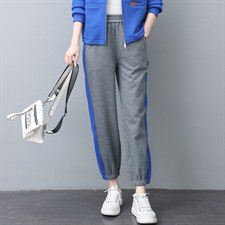 时尚拼接撞色休闲裤女宽松显瘦运动卫裤，女装休闲裤，依恋蒂丝