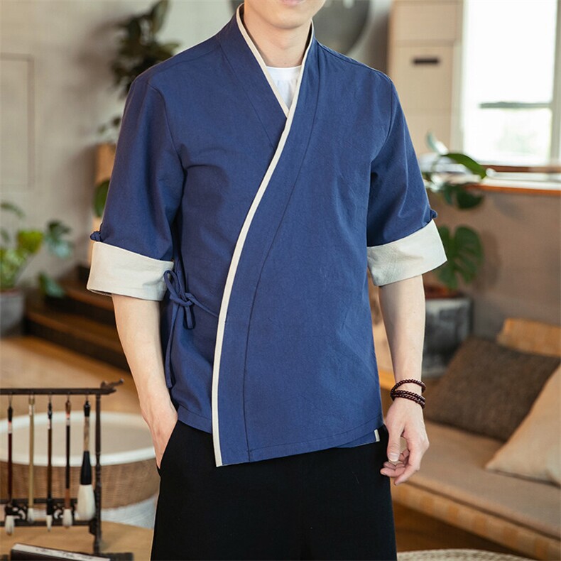 风夏季新款棉麻五分袖短袖衬衫男衬衣T089-P60可定制团购印花，男装T恤，星座313B-4（原星座309A-1）