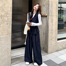 韩系通勤风套装女2025秋季新款洋气减龄马甲T恤百搭阔腿裤三件套，女装套装/套裙，维壹