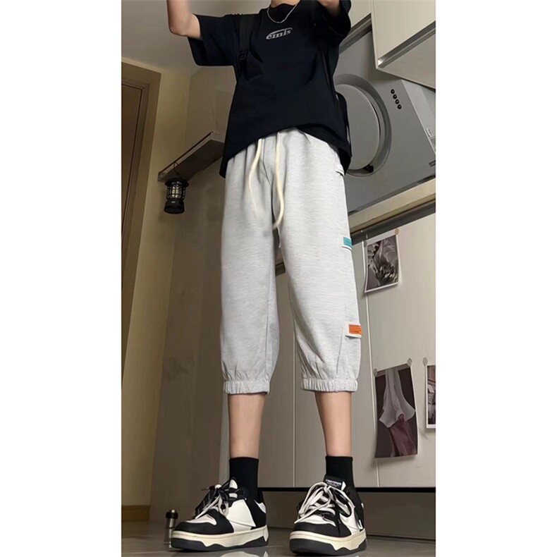 抖音品质）夏季高街宽松束脚华夫格七分运动裤货号QF25,女装休闲裤,电商A063