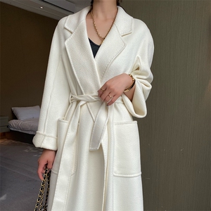 正品！高端水波纹双面羊绒大衣女2024新款睡袍款纯羊毛呢外套长款图片