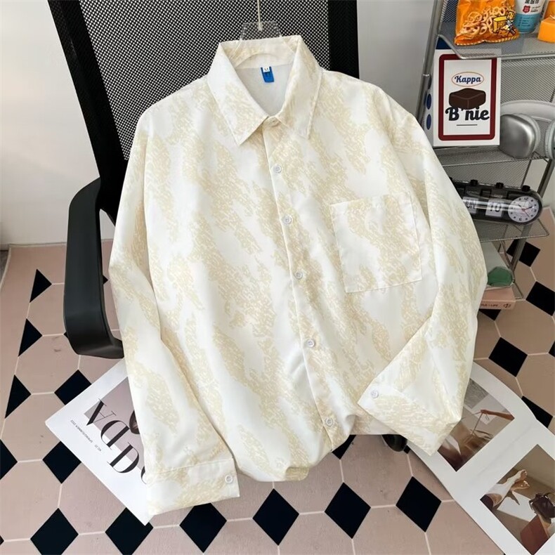 简约小众印花衬衣男春装港风chic宽松上衣服潮百搭衬衫W7244-P28,男装衬衫,星座512-2